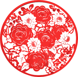 窗花剪纸牡丹花红色剪纸插画