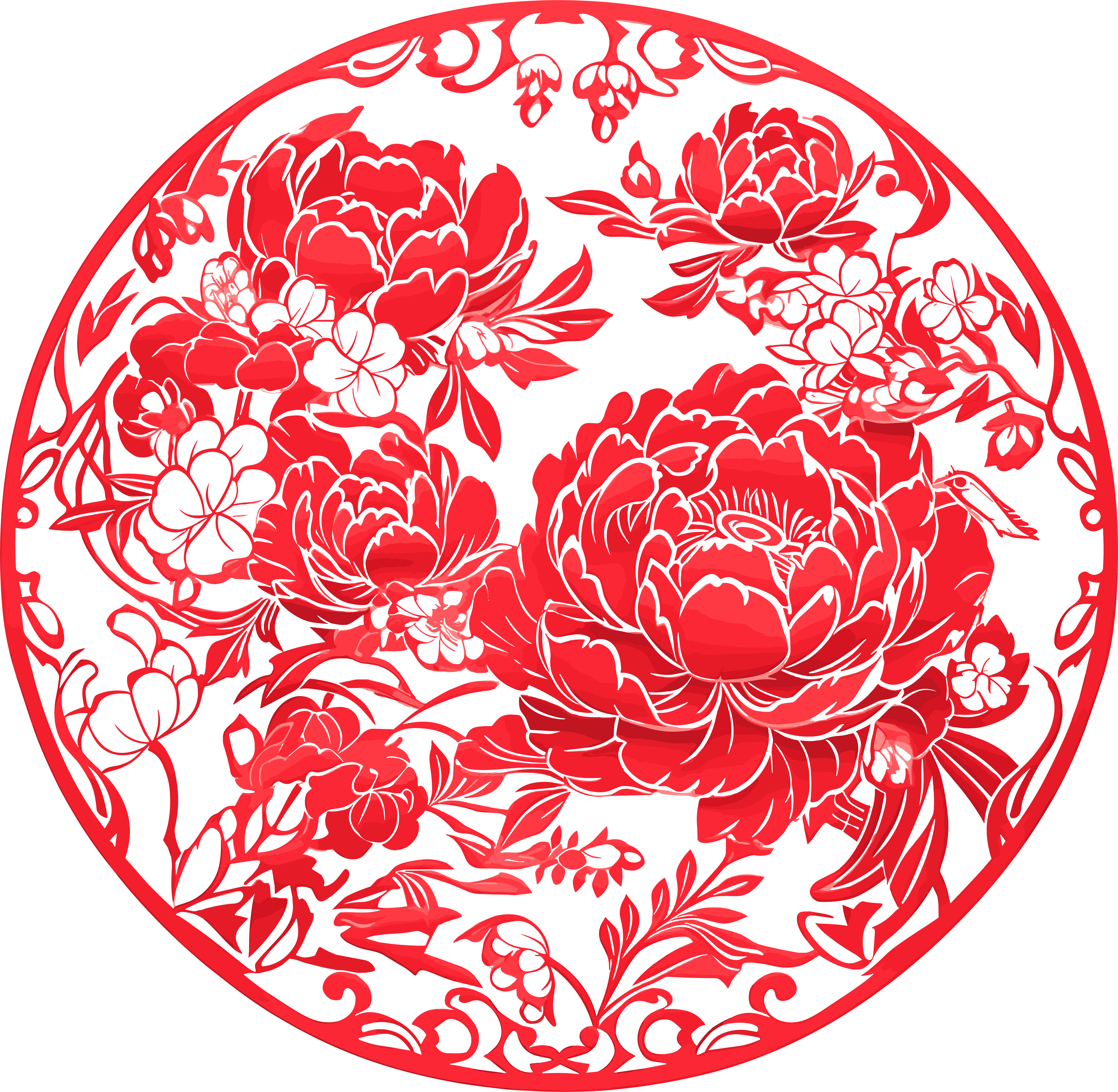 窗花剪纸牡丹花扁平设计素材