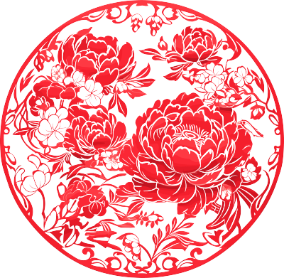 窗花剪纸牡丹花扁平设计素材