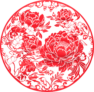 窗花剪纸牡丹花扁平设计素材
