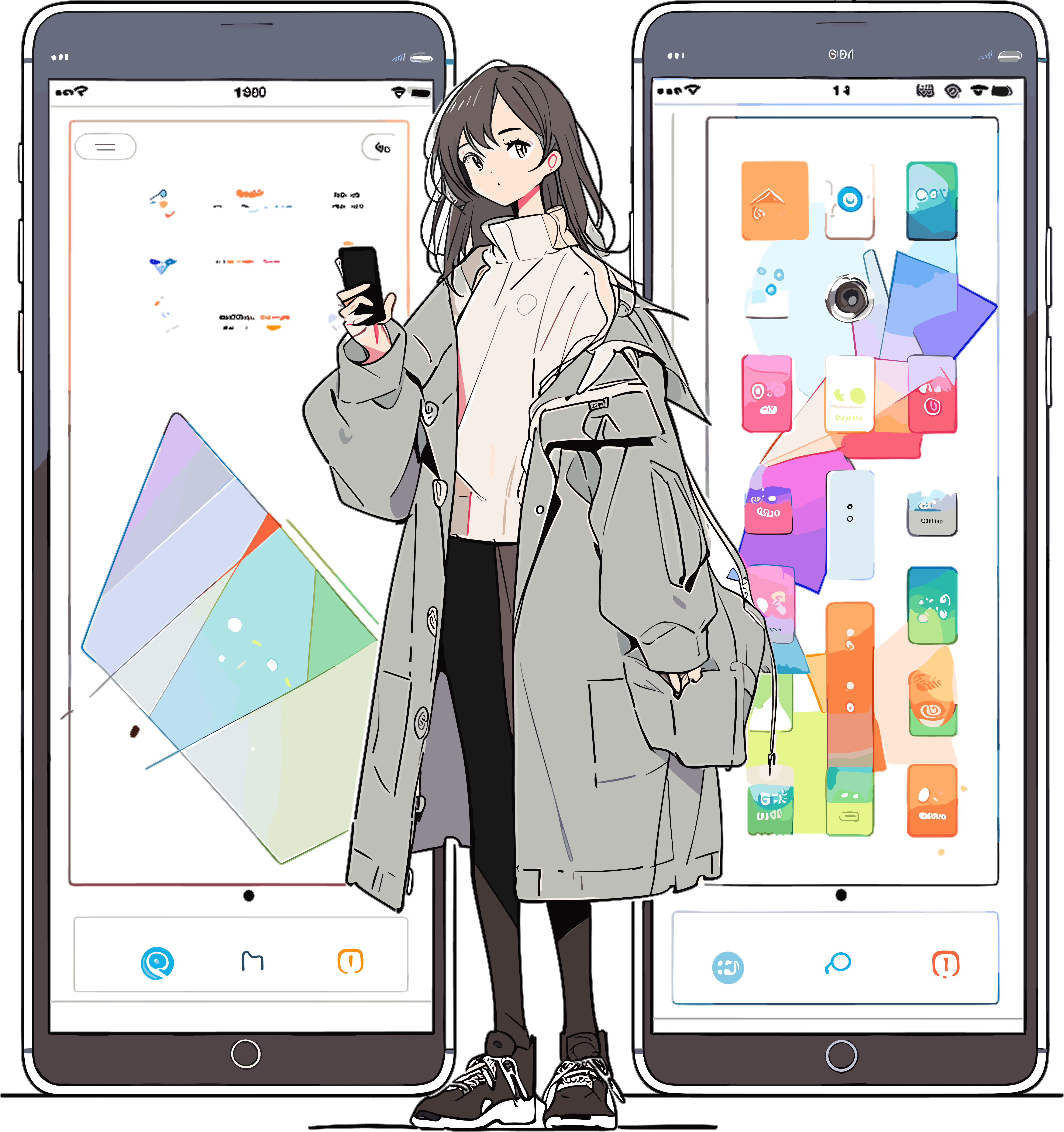 手机购物女孩PNG图形素材