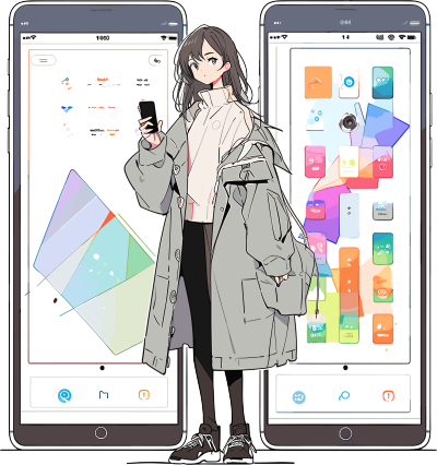 手机购物女孩PNG图形素材