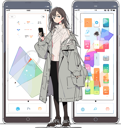 手机购物女孩PNG图形素材