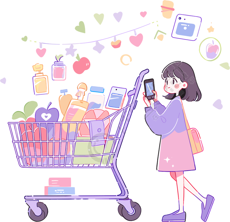 手机购物女孩PNG透明背景素材