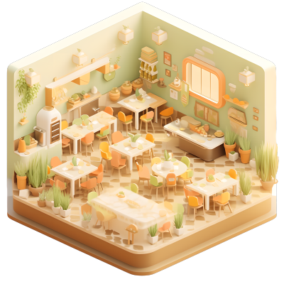 3D餐厅室内微景观素材