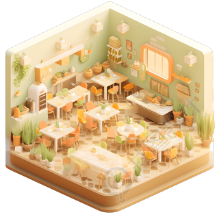 3D餐厅室内微景观素材