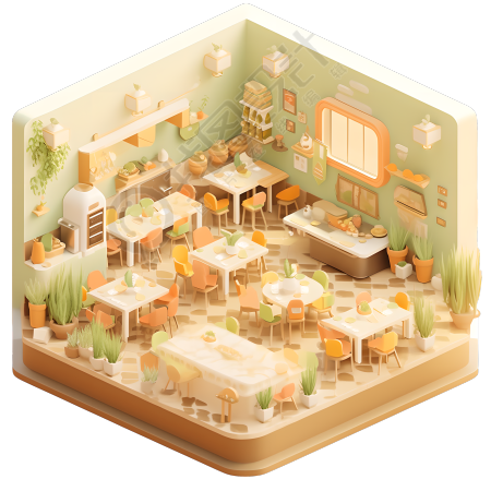 3D餐厅室内微景观素材