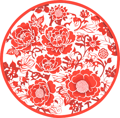 窗花剪纸红色牡丹素材
