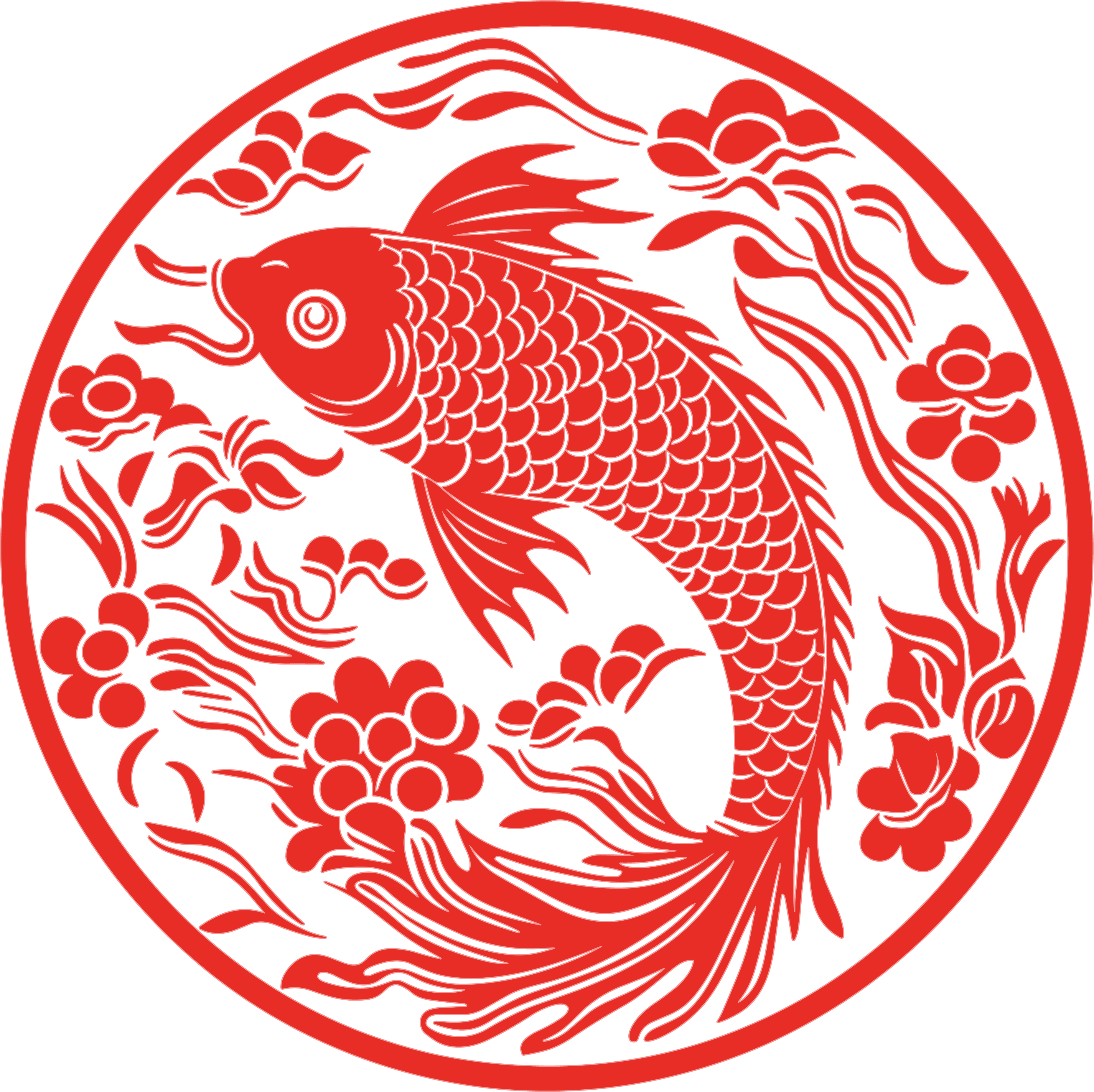 窗花剪纸唯美红色锦鲤素材