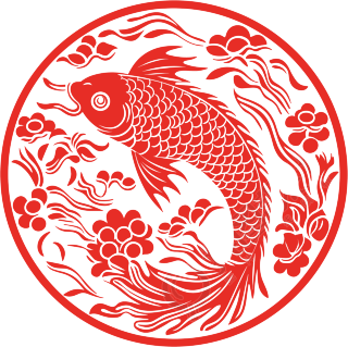 窗花剪纸唯美红色锦鲤素材