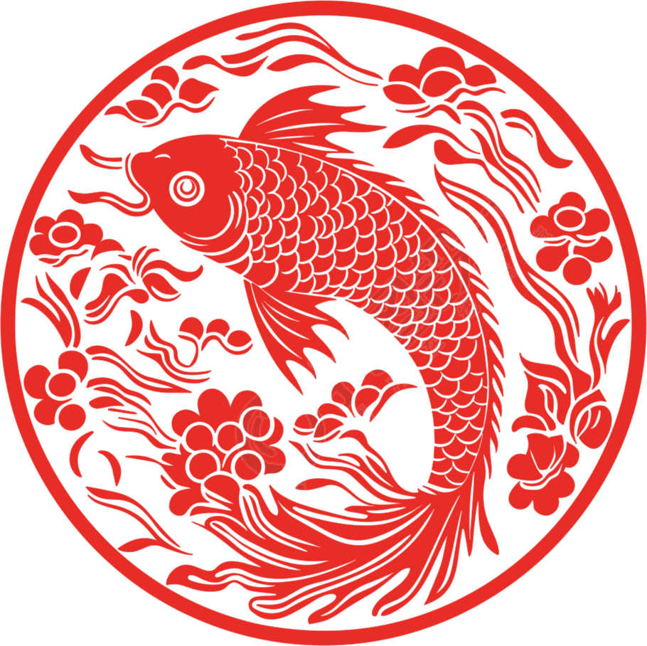 窗花剪纸唯美红色锦鲤素材