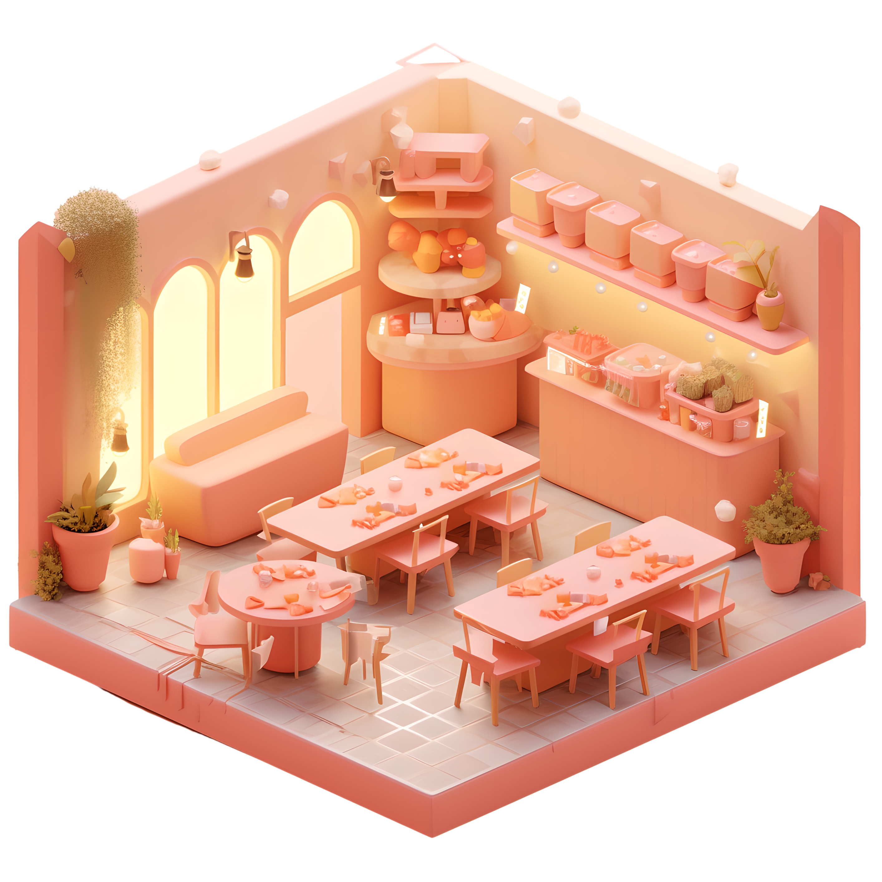 3D餐厅可爱卡通插画
