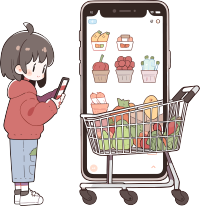 手机购物女孩简洁丰富插图