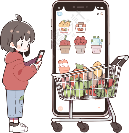 手机购物女孩简洁丰富插图