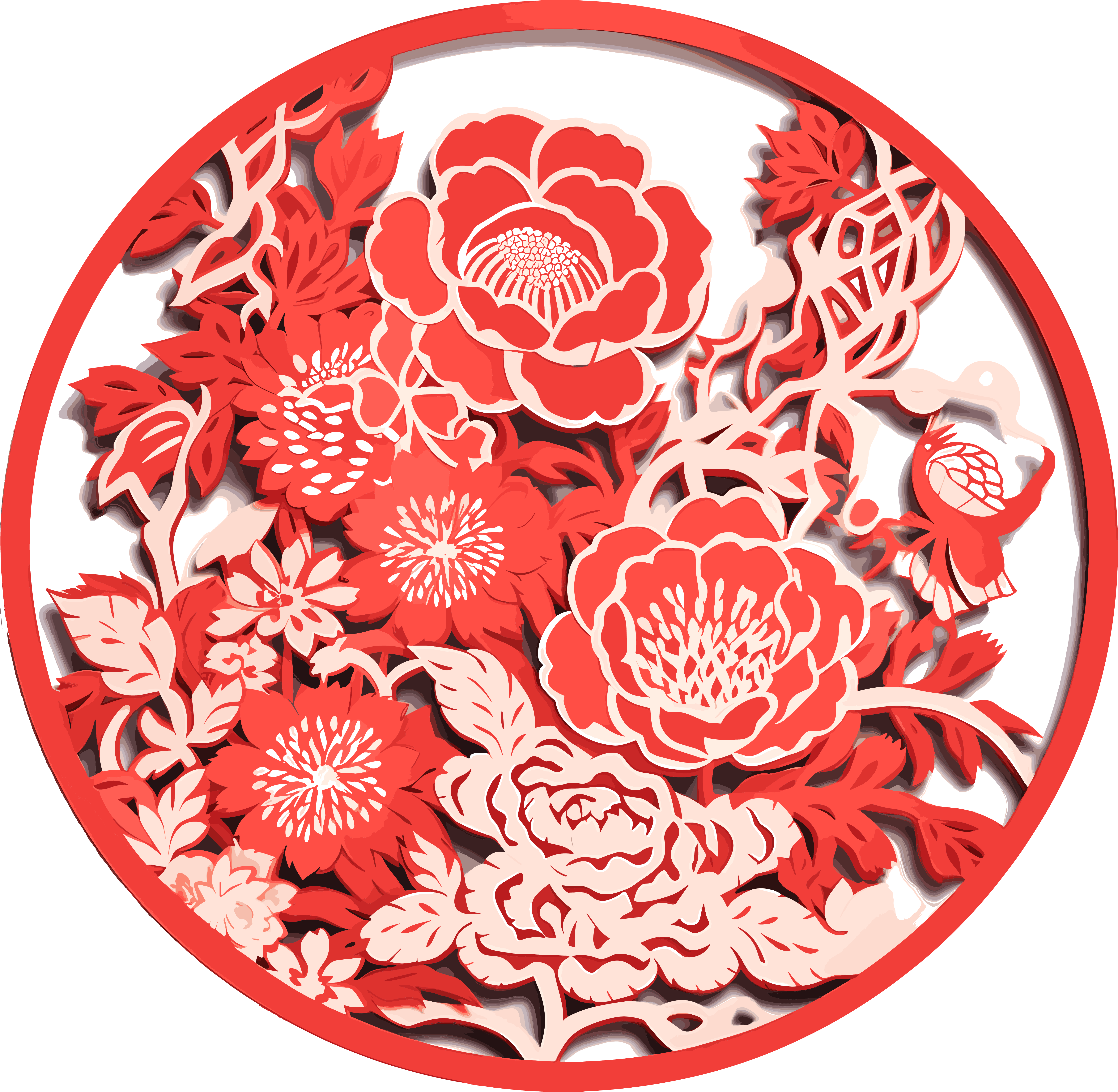 窗花剪纸牡丹花艺术素材PNG