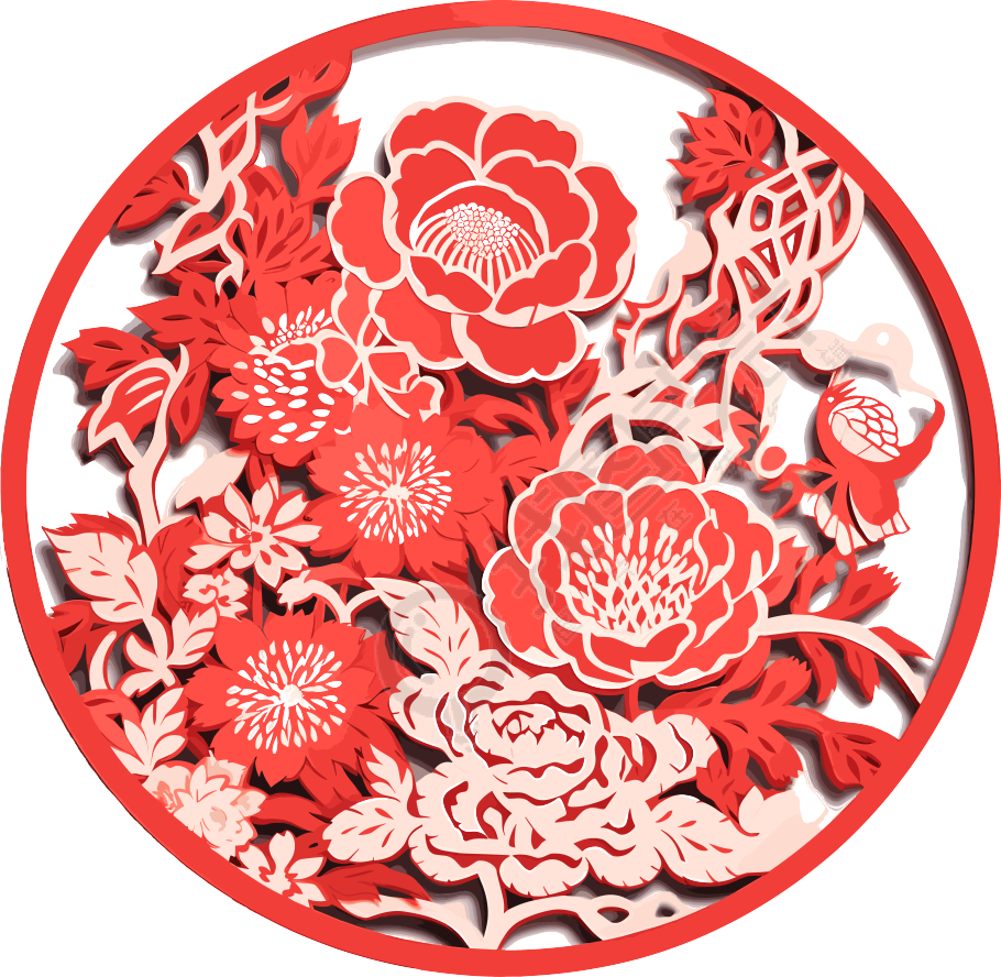 窗花剪纸牡丹花艺术素材PNG