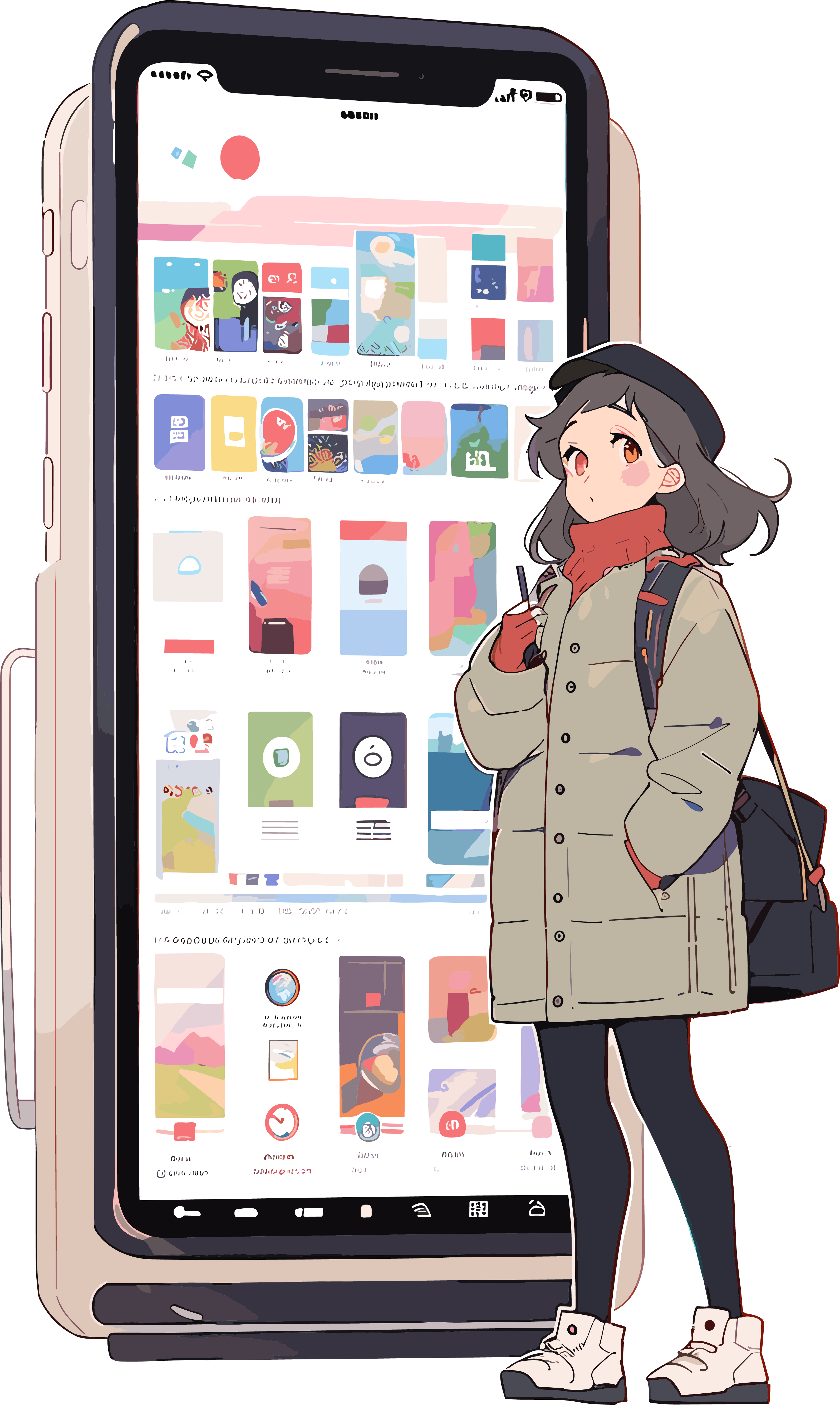 手机购物女孩卡通插画设计
