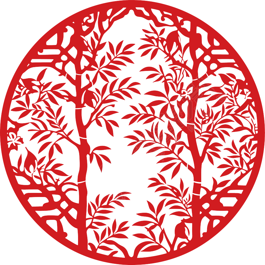 窗花剪纸竹子扁平插图