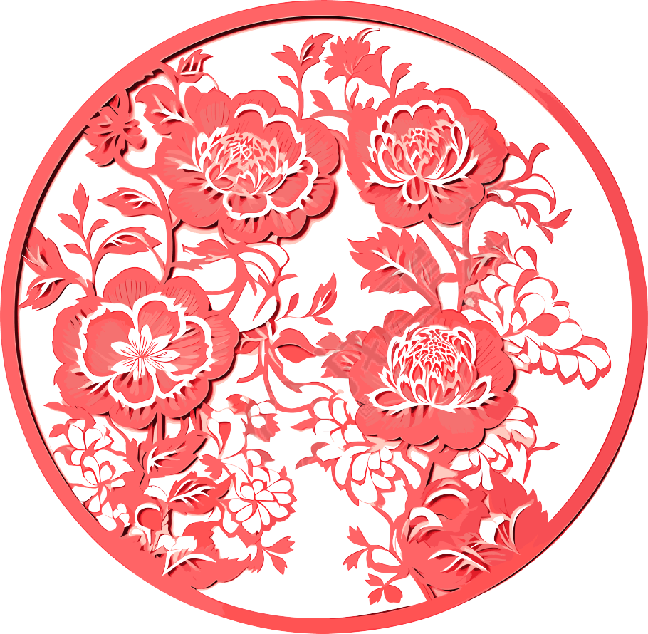 窗花剪纸牡丹花高清图形素材
