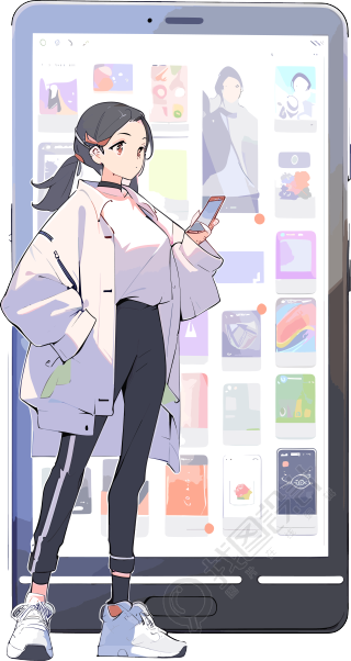 手机购物女孩简约风格插画