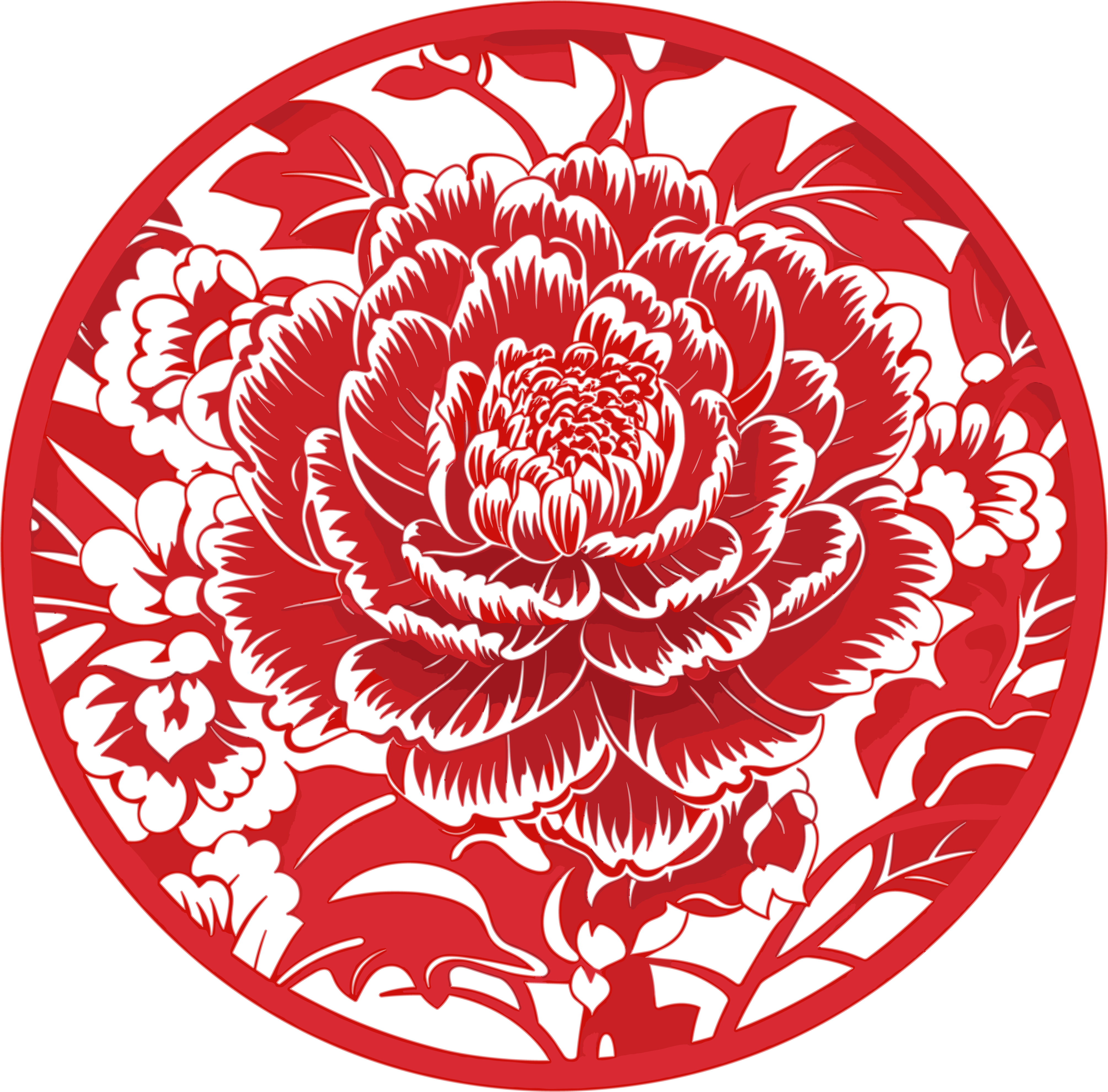 窗花剪纸精美的牡丹红色素材