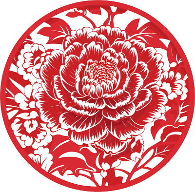 窗花剪纸精美的牡丹红色素材
