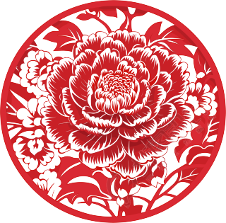 窗花剪纸精美的牡丹红色素材
