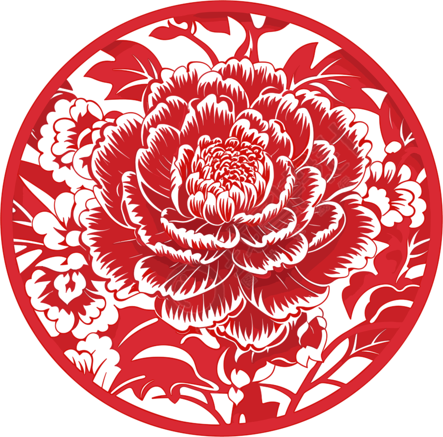 窗花剪纸精美的牡丹红色素材