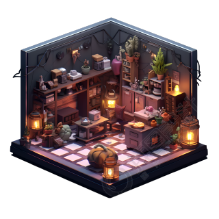 3D房屋内景透明背景插图