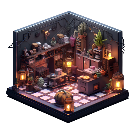 3D房屋内景透明背景插图