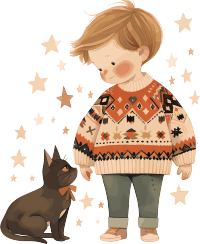 男孩和猫星星插画