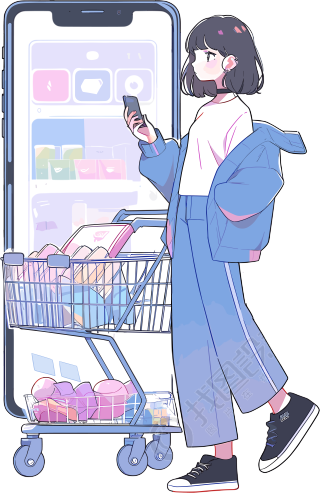 手机购物女孩商业设计素材