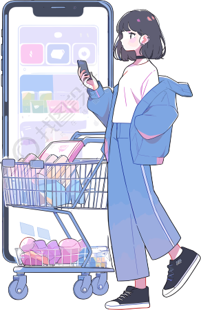 手机购物女孩商业设计素材