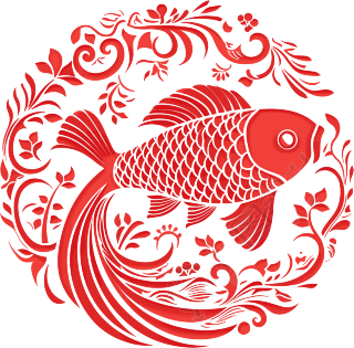 窗花剪纸简约锦鲤元素
