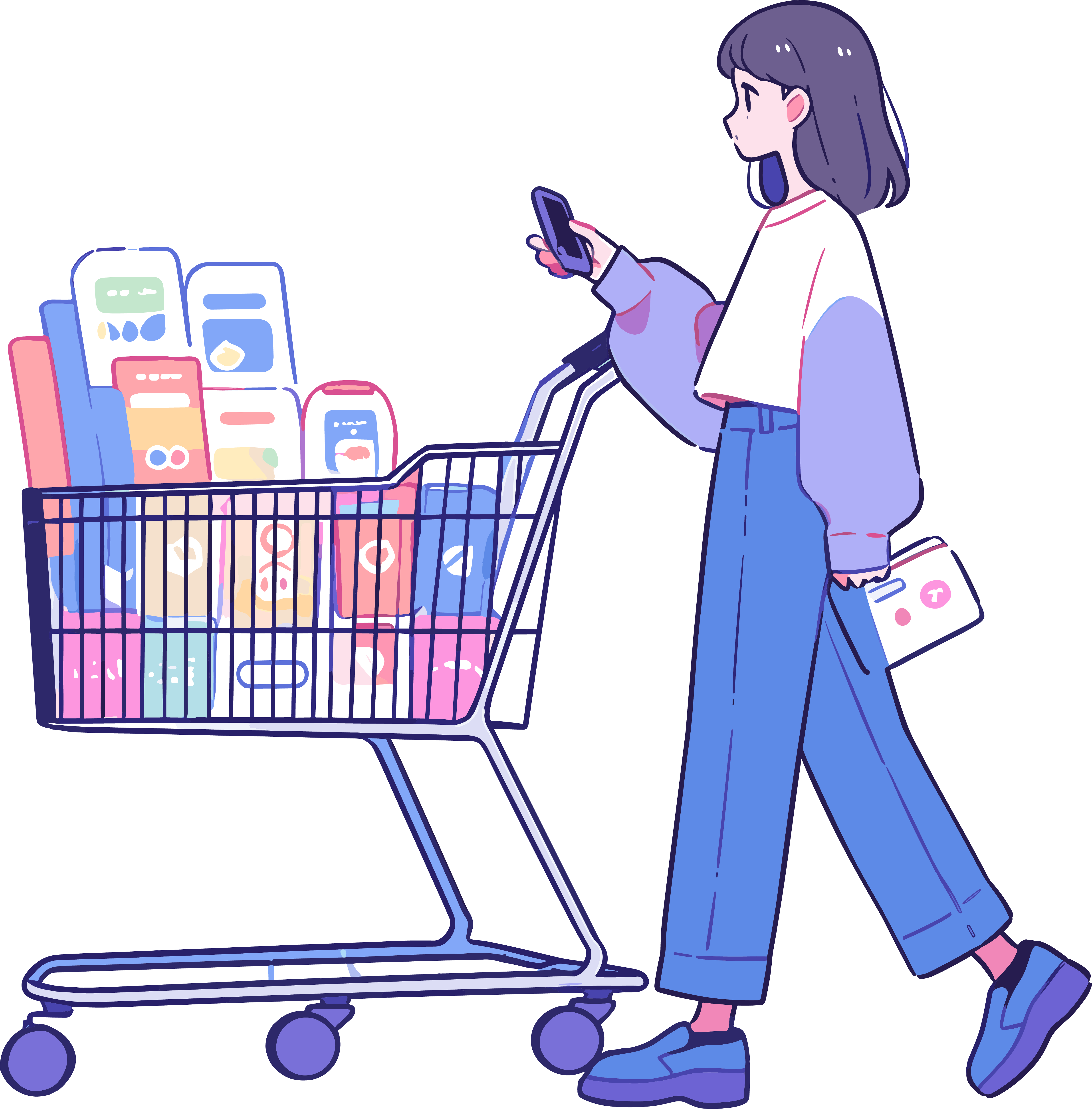 手机购物女孩插画设计素材
