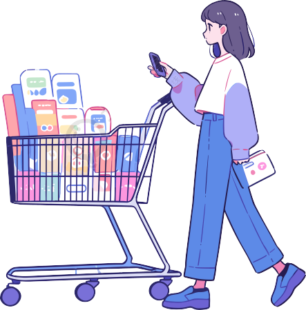 手机购物女孩插画设计素材