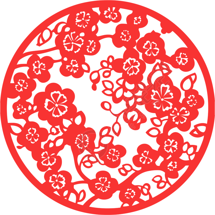 窗花剪纸扁平风梅花素材