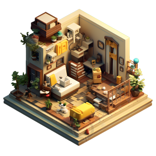 3D房屋内景光影细节插画设计