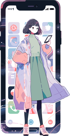 手机购物女孩高清插画设计素材