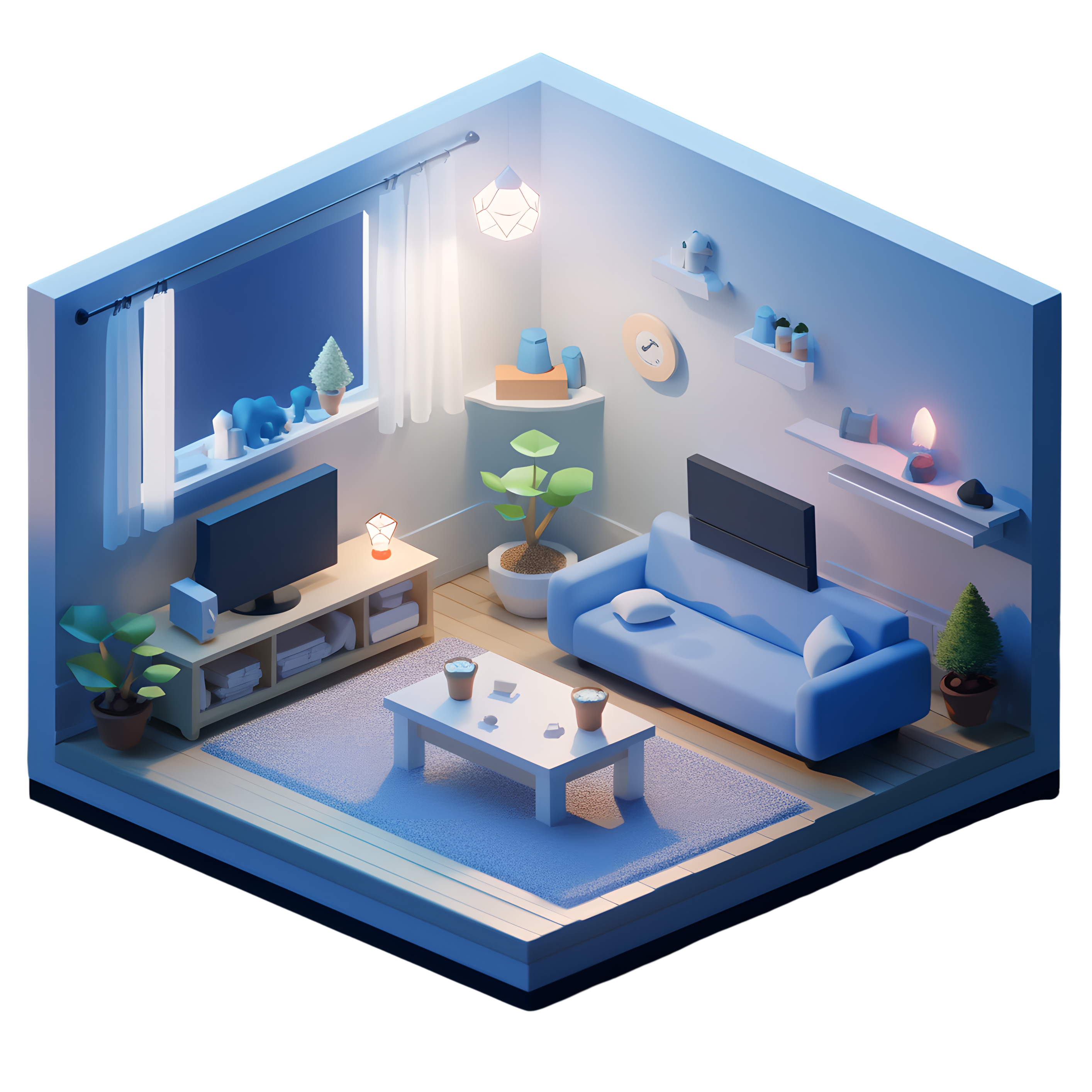 3D客厅可爱迷你景观插图