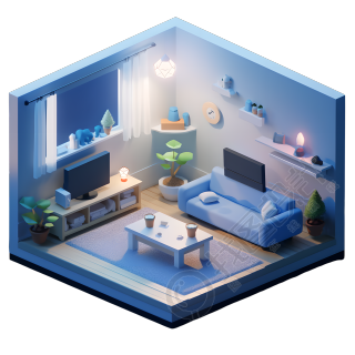3D客厅可爱迷你景观插图