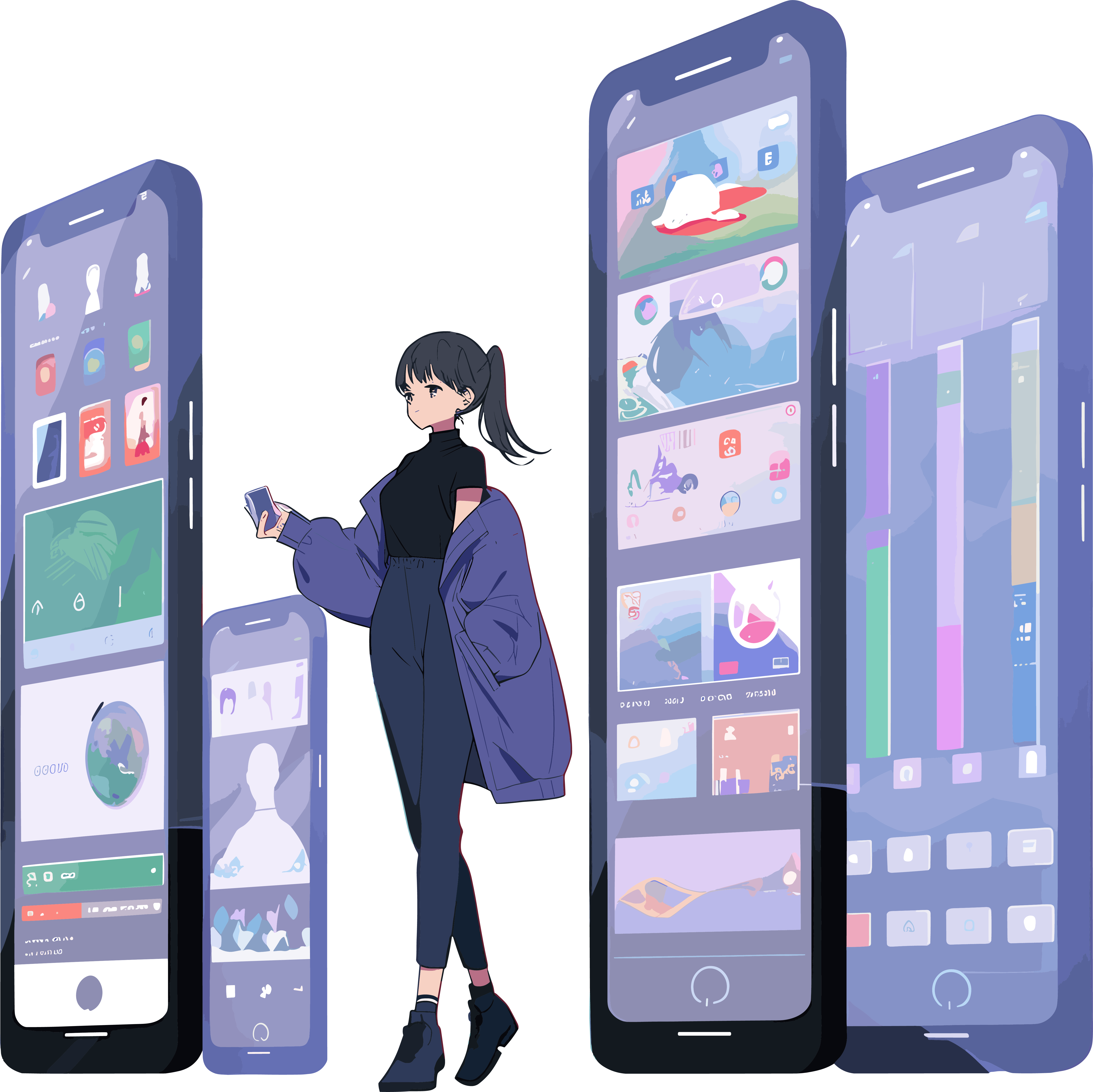 手机购物女孩创意设计素材