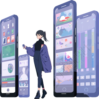 手机购物女孩创意设计素材