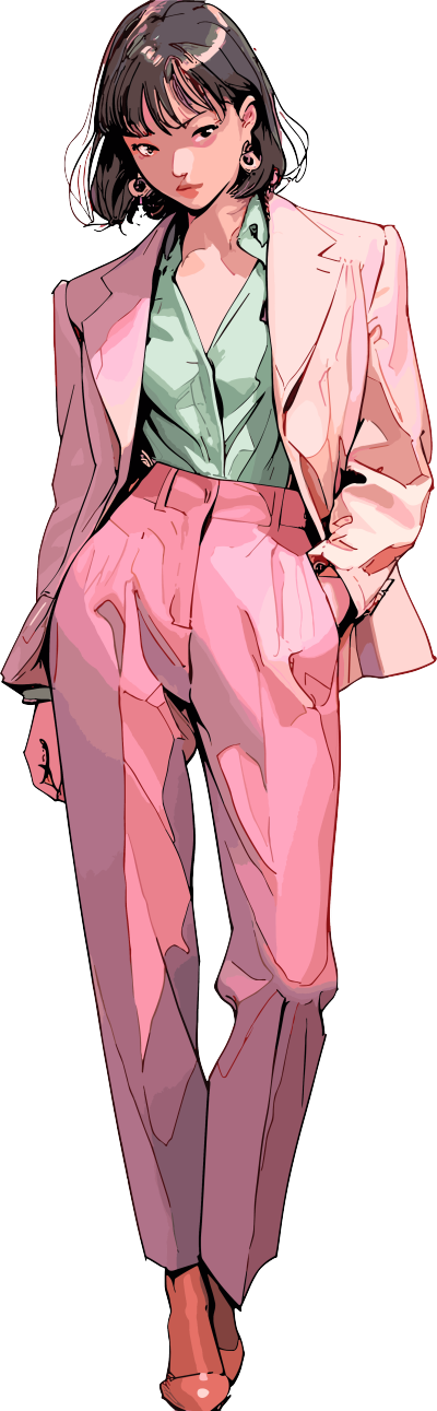 复古女生简约彩插PNG素材