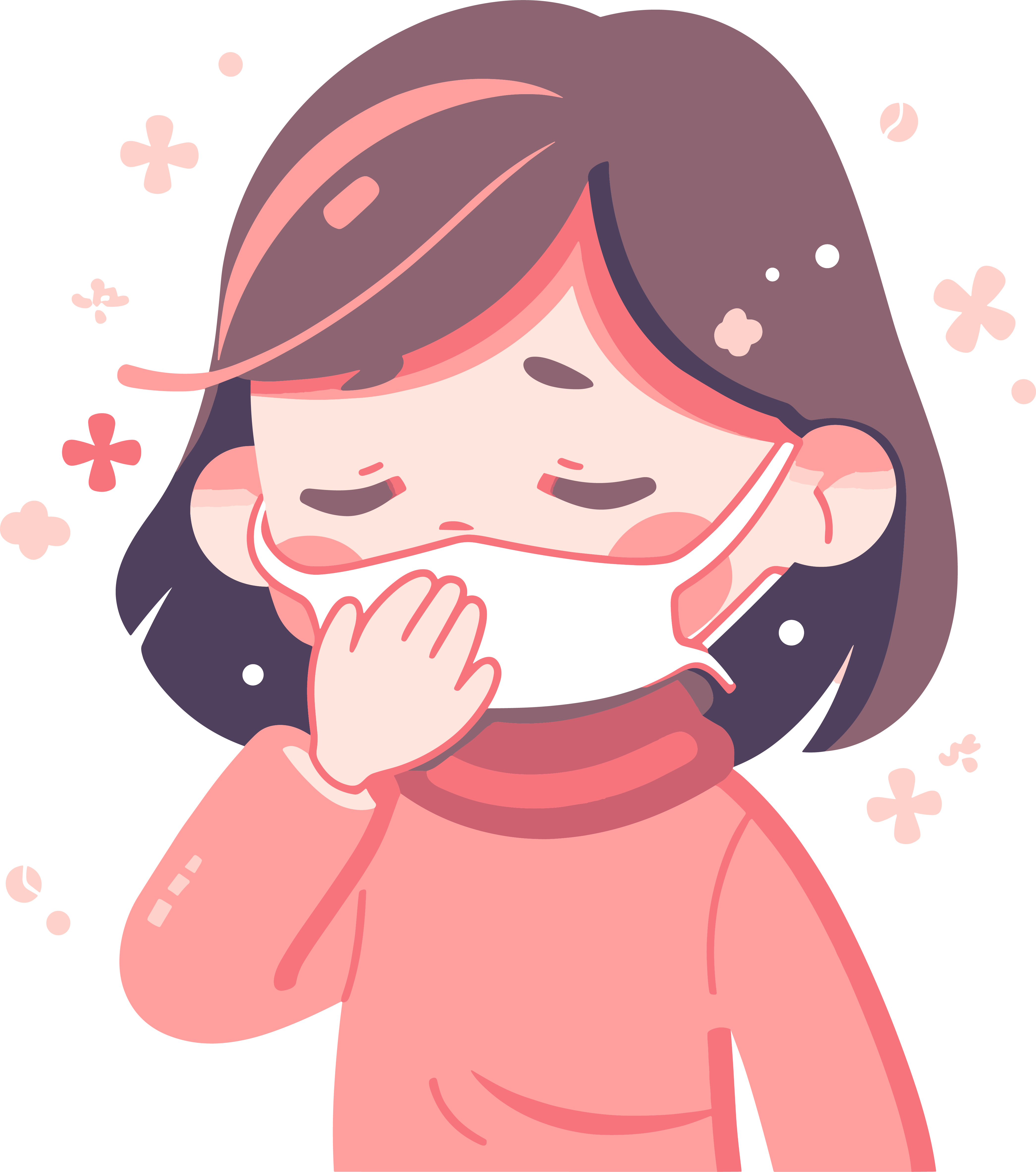 生病女孩佩戴口罩素材