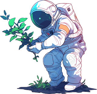 宇航员和植物PNG图形素材
