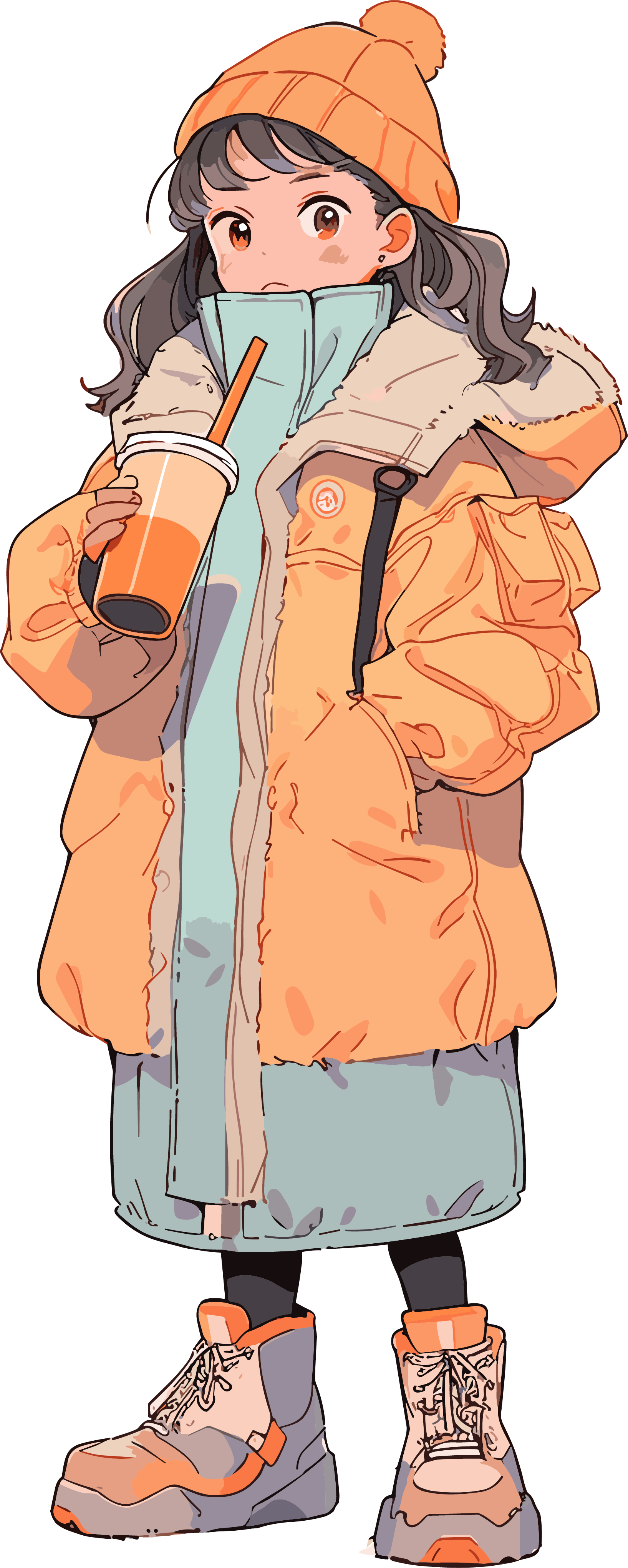 喝奶茶的女生插画