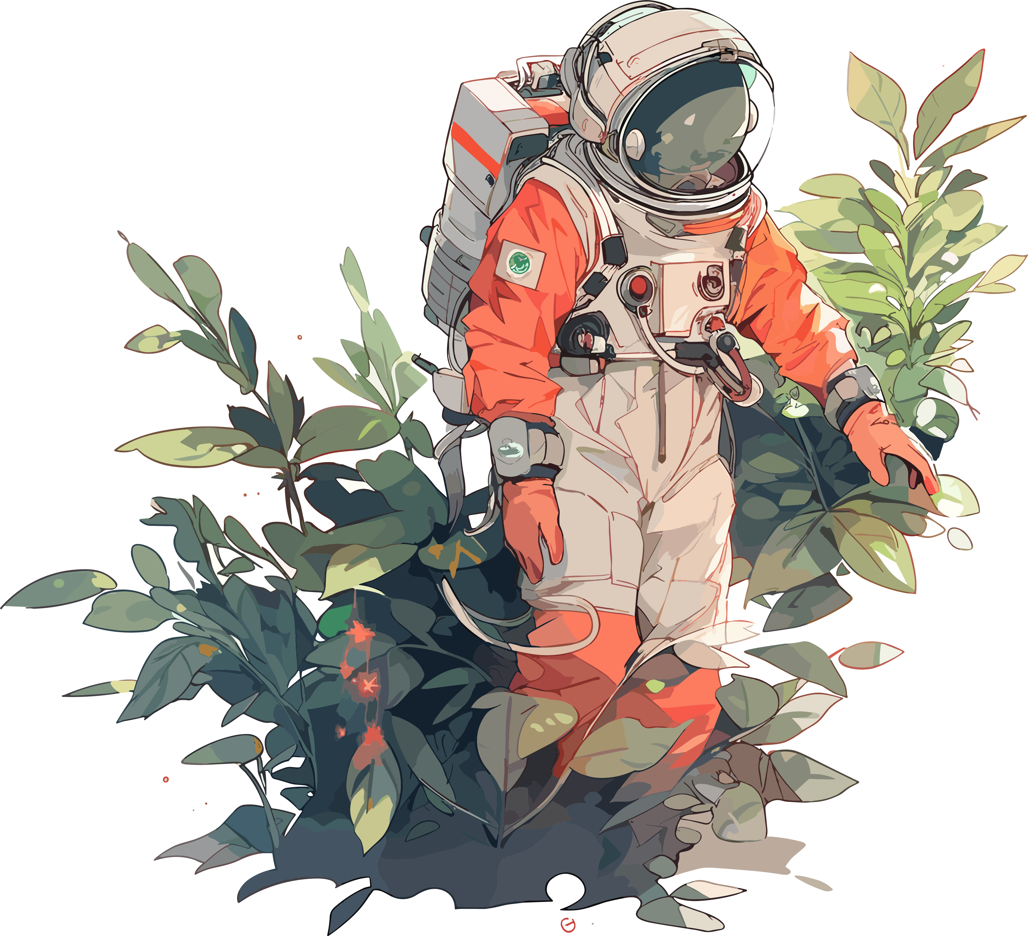 宇航员和植物创意设计元素