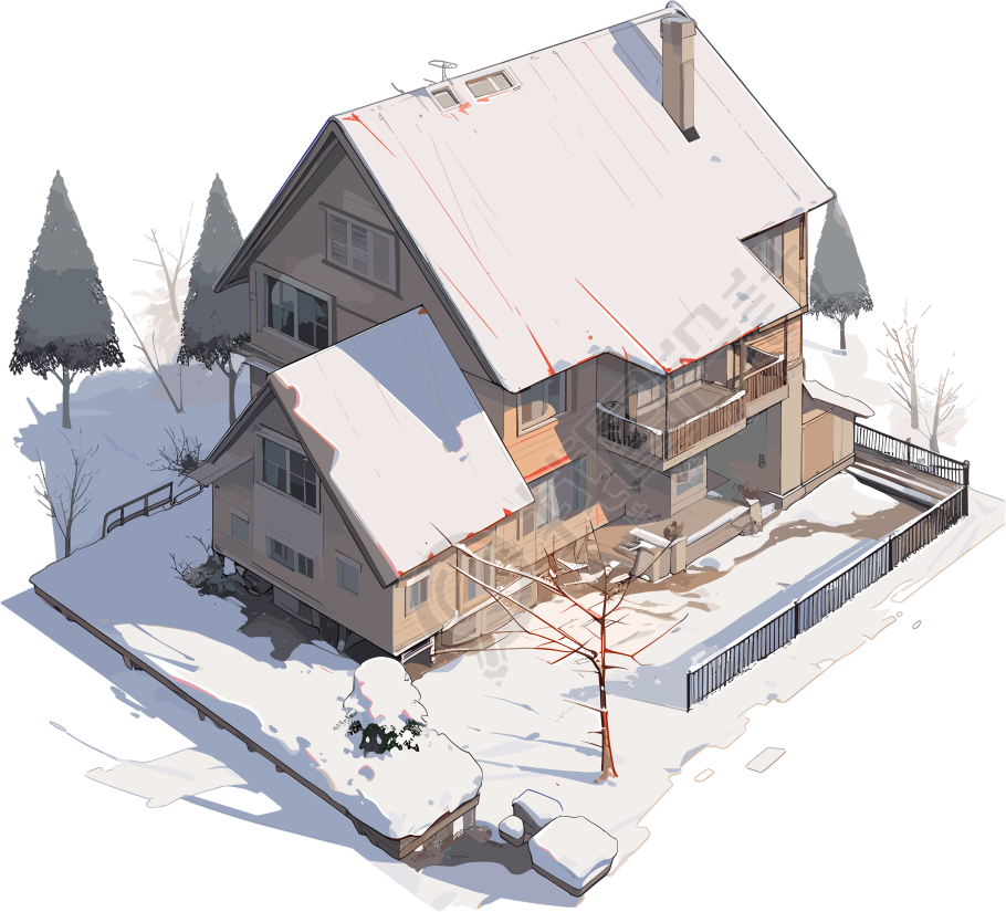 雪地小屋透明背景插画