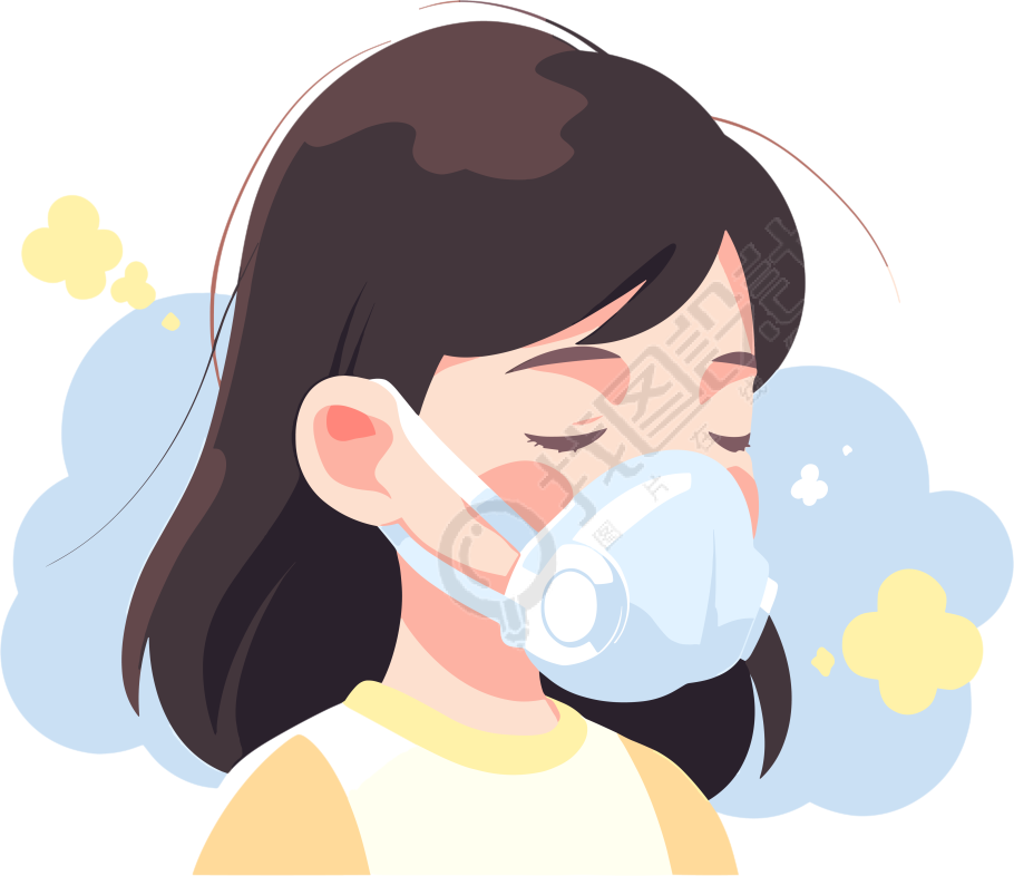 生病女孩带口罩插图